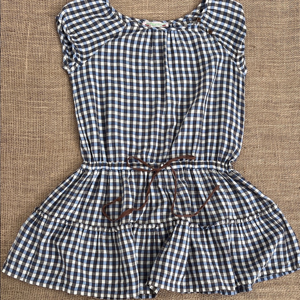 Bonpoint Blue White Checkered with Brown Detail Kids Dress